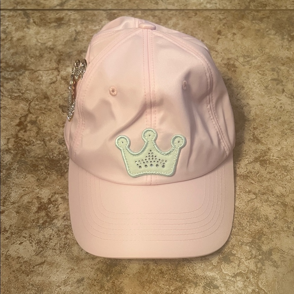 Stoney Clover Custom Pink Hat with Crown patch and heart brooch